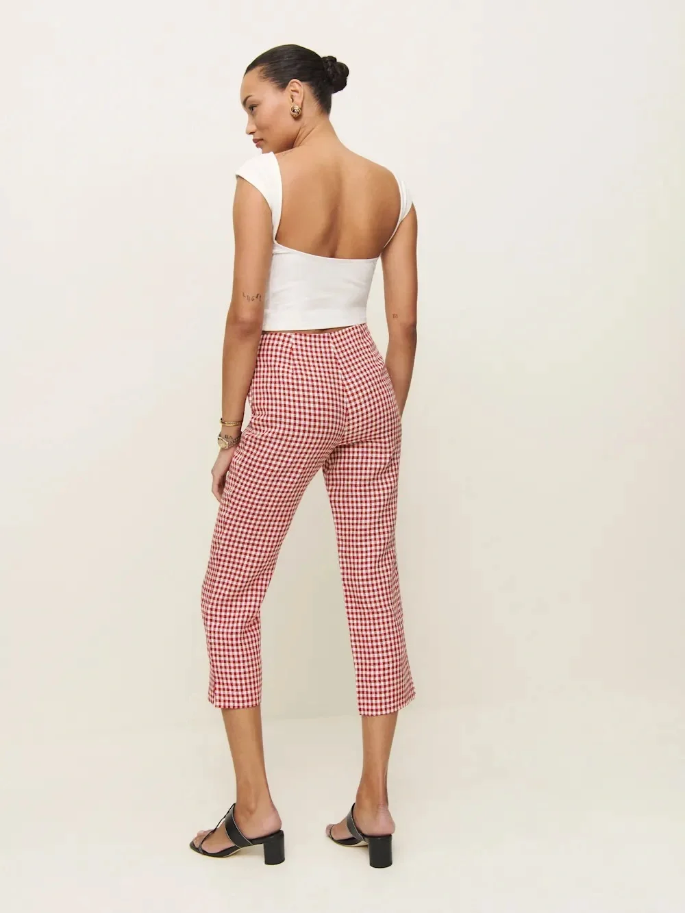 Petra Linen Low-rise Pedal Pusher Pant - Red Gingham